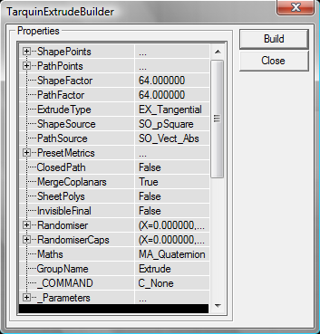 Tarquin Extruder parameters