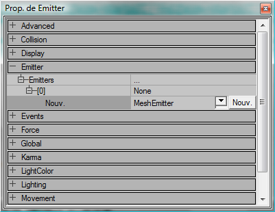 Ajout d'un Mesh Emitter
