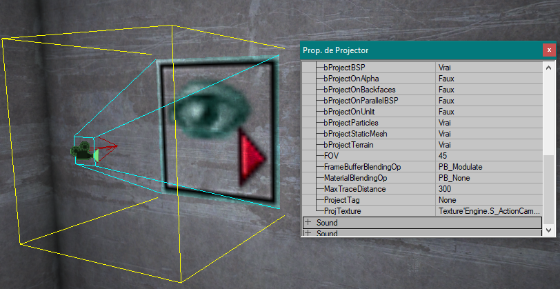 Taille de la texture au niveau du projector et  sa distance maximale