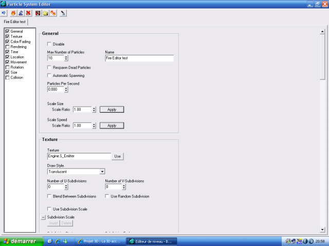 Fentre du Particle Editor