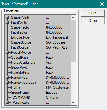 Tarquin Extruder parameters